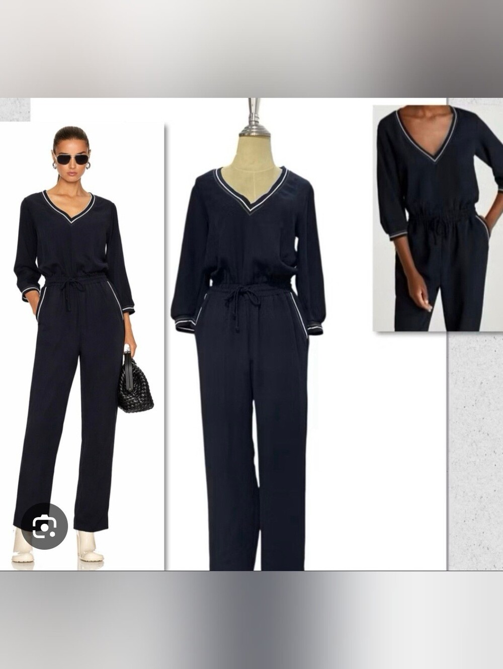 🌼5/$20 Zara Navy V-Neck Long Sleeve Jumpsuit with White Trim